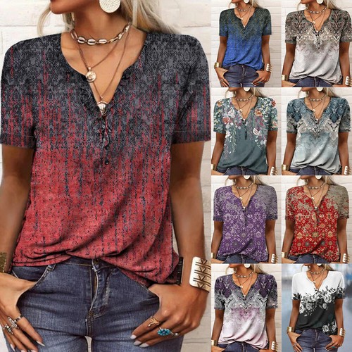 Damen neck printed blusen - v-neck,